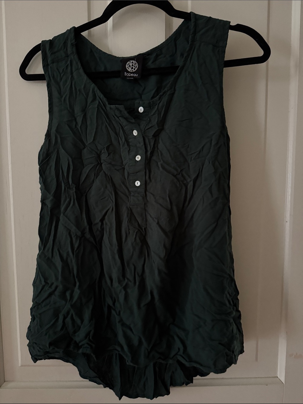 bobeau Dark Green Sleeveless Henley Tank